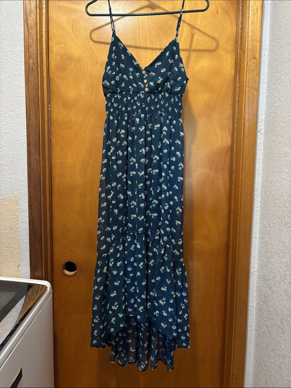 Sweet Storm Smocked Waist Floral High-low Midi Dress with adjustable straps